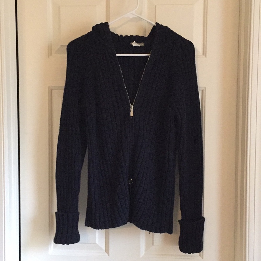 J. Crew - Black rib-knit zip hoodie sweater